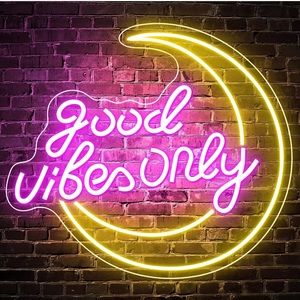 Good Vibes Only LED Neon Sign, Moon Wall Decor for Bedroom,Living Room